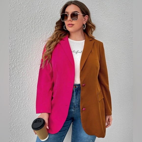 SHEIN Jackets & Blazers - Pink & Rust - Two Tone Blazer